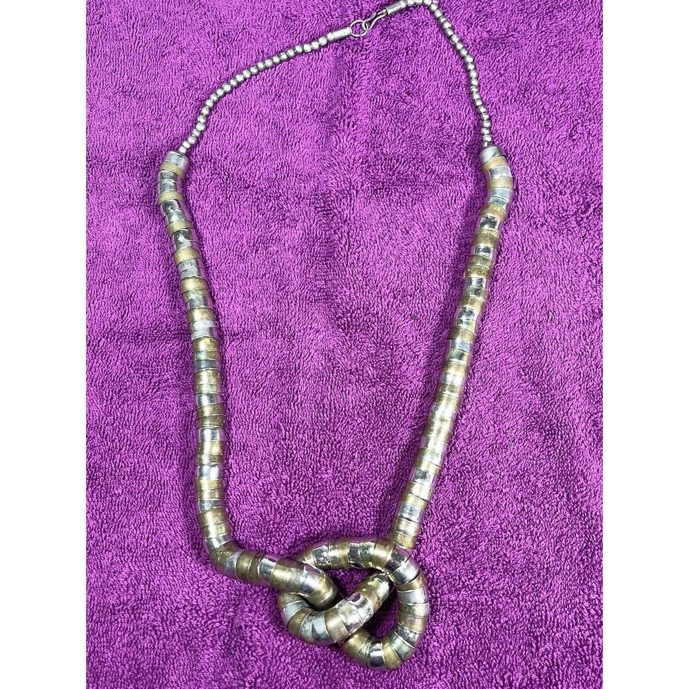 Handmade Studio Artist Necklace Silver Black Disks Gold Silver Snake Coil Knot